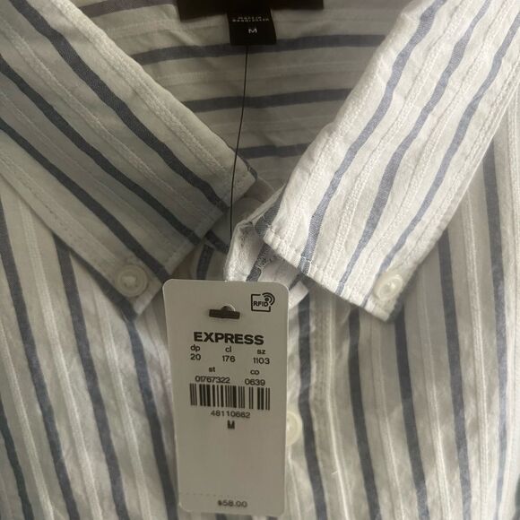 Express White and Blue Casual Button Down Shirt - Picture 4 of 5
